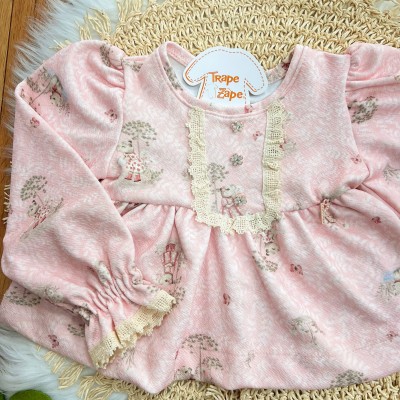 Conj. Blusa Manga Longa Capivarinha e Short Canelado - Rosa e Areia
